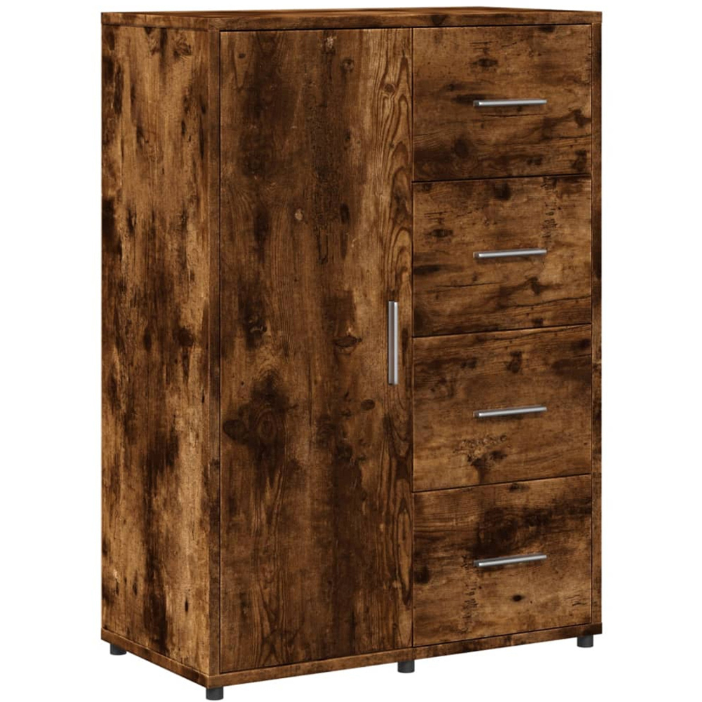 vidaXL 4 Drawer Single Door Smoked Oak Sideboard Image 2