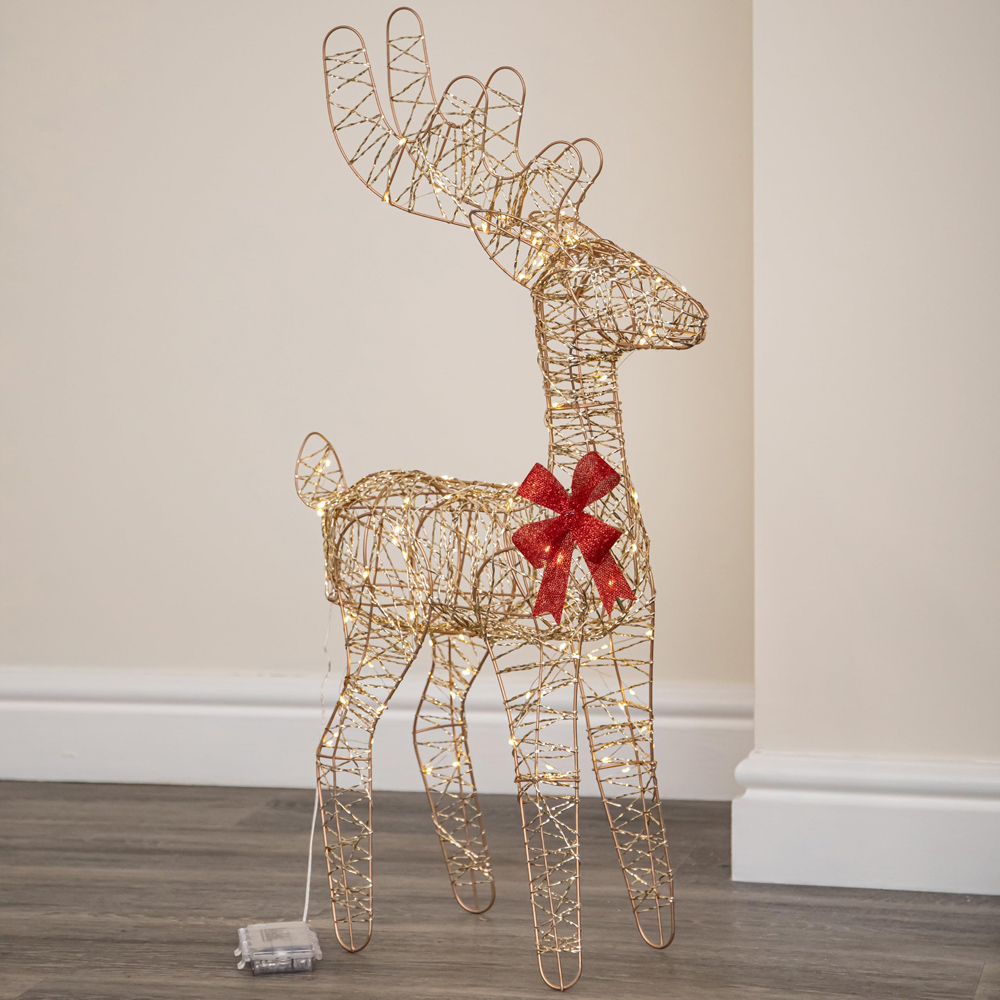 Samuel Alexander 100 Warm White LED Gold Twist Reindeer Battery Powered Christmas Decoration 74cm Image