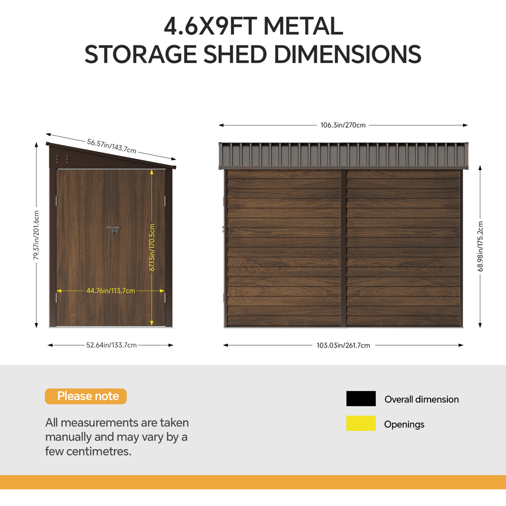 Living and Home 4.6 x 9ft Wood Grain Finish Metal Pent Garden Storage Shed Image 8