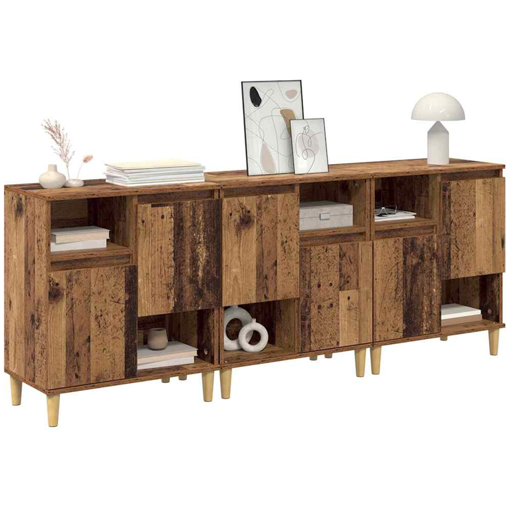 vidaXL 2 Door 2 Open Shelf Old Wood Sideboard with Wooden Legs Set of 3 Image 3