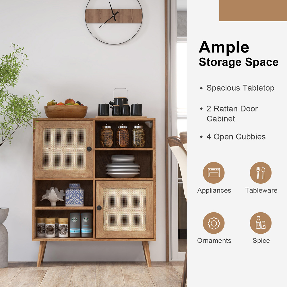 Costway 2 Door 4 Shelf Brown Rattan Cabinet Image 5