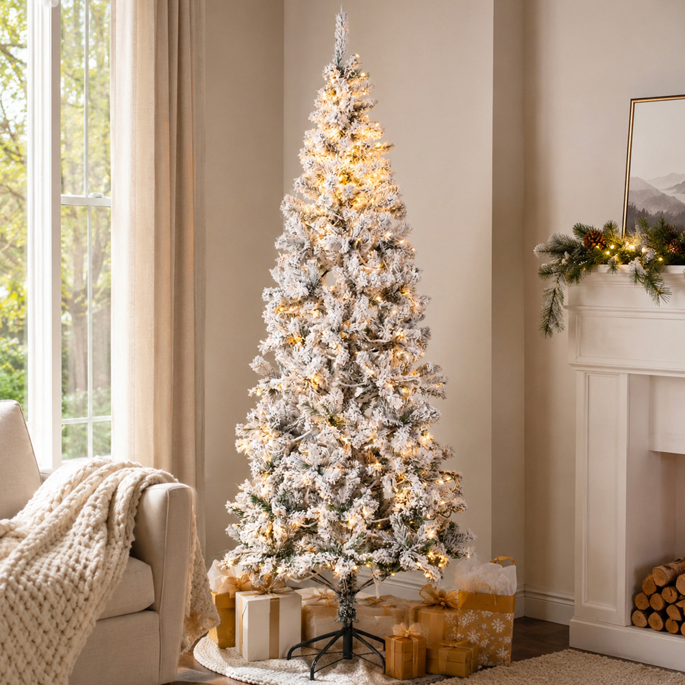 Abrihome 200 Warm White LED Pre-Lit Flocked Artificial Christmas Tree with 500 Tips 6ft Image 2