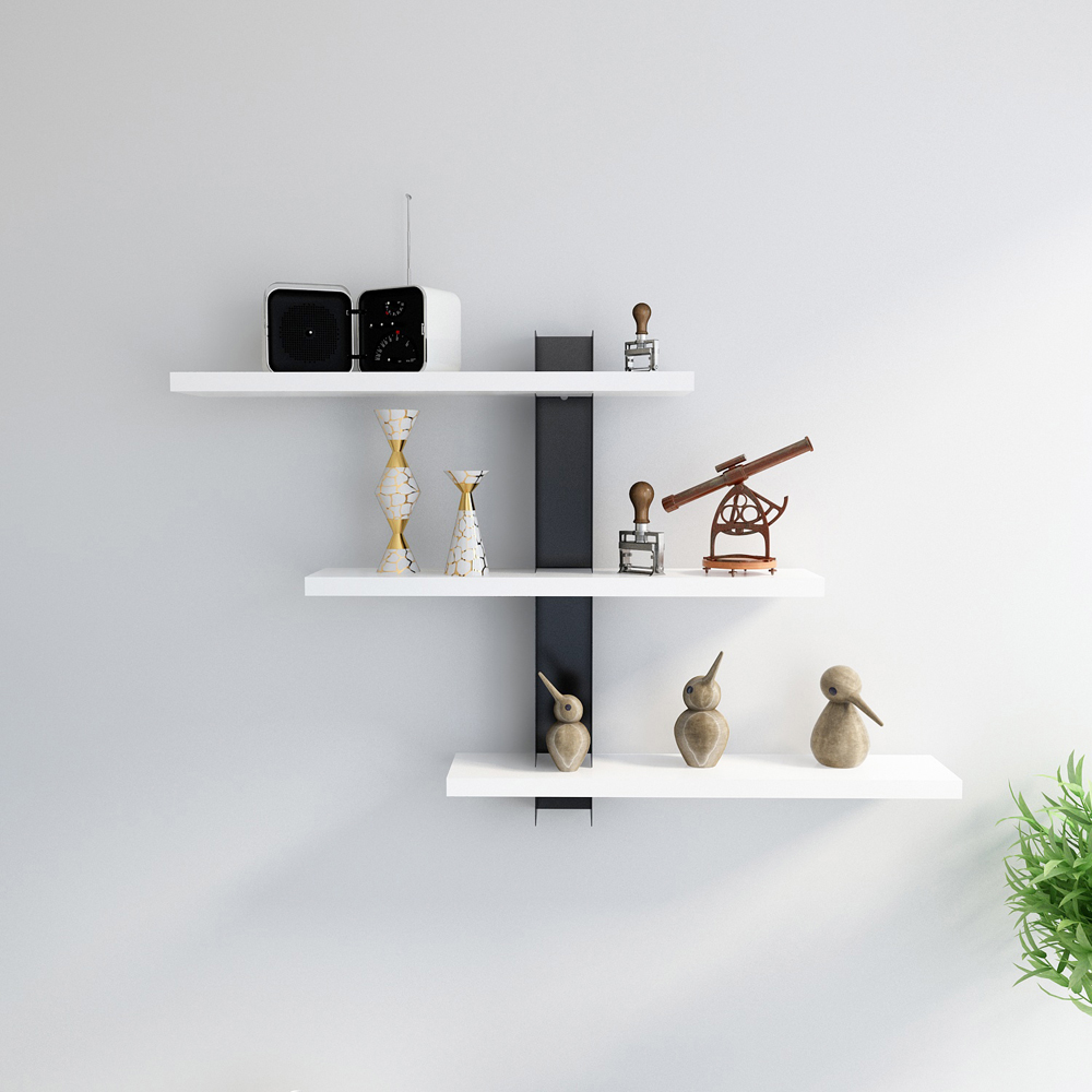 Decorotika Mita 3 Tier White and Black Wall Mounted Shelf Image 4
