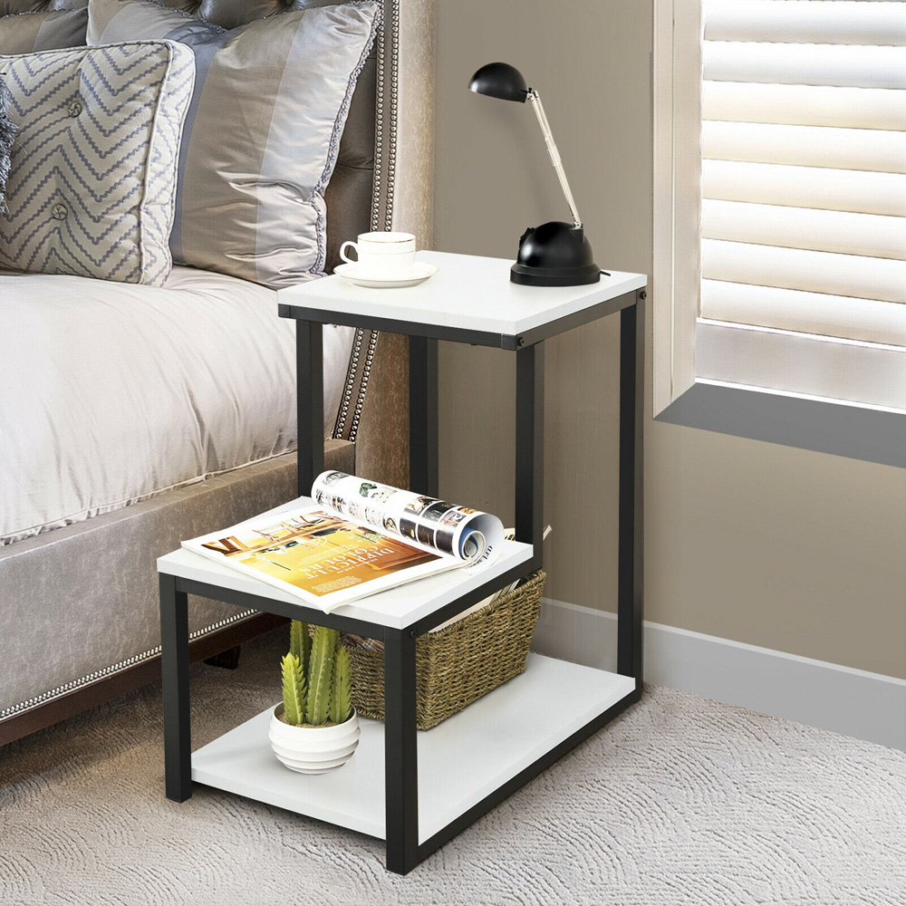 Costway 3 Shelf White Industrial Styled End Table Image 4