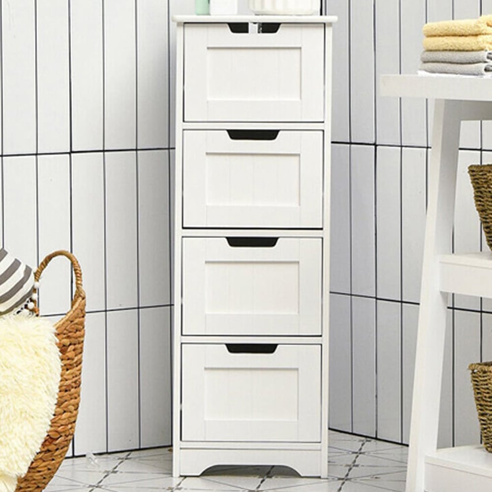 Costway 4 Drawer White Freestanding Bathroom Cabinet Image 1
