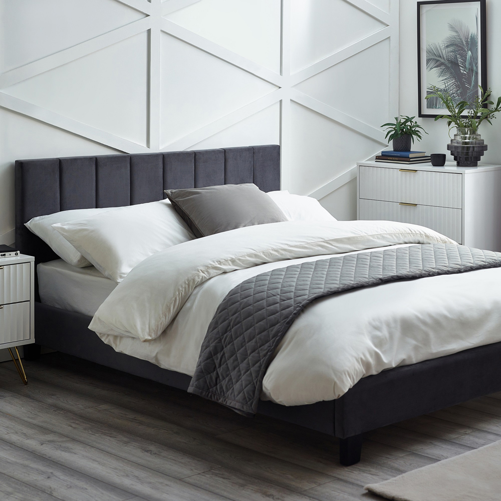 Julian Bowen Rosa Double Grey Velvet Bed in a Box Image 1