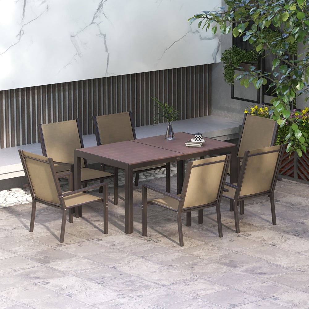 Outsunny 6 Seater Brown Garden Dining Set Image 7