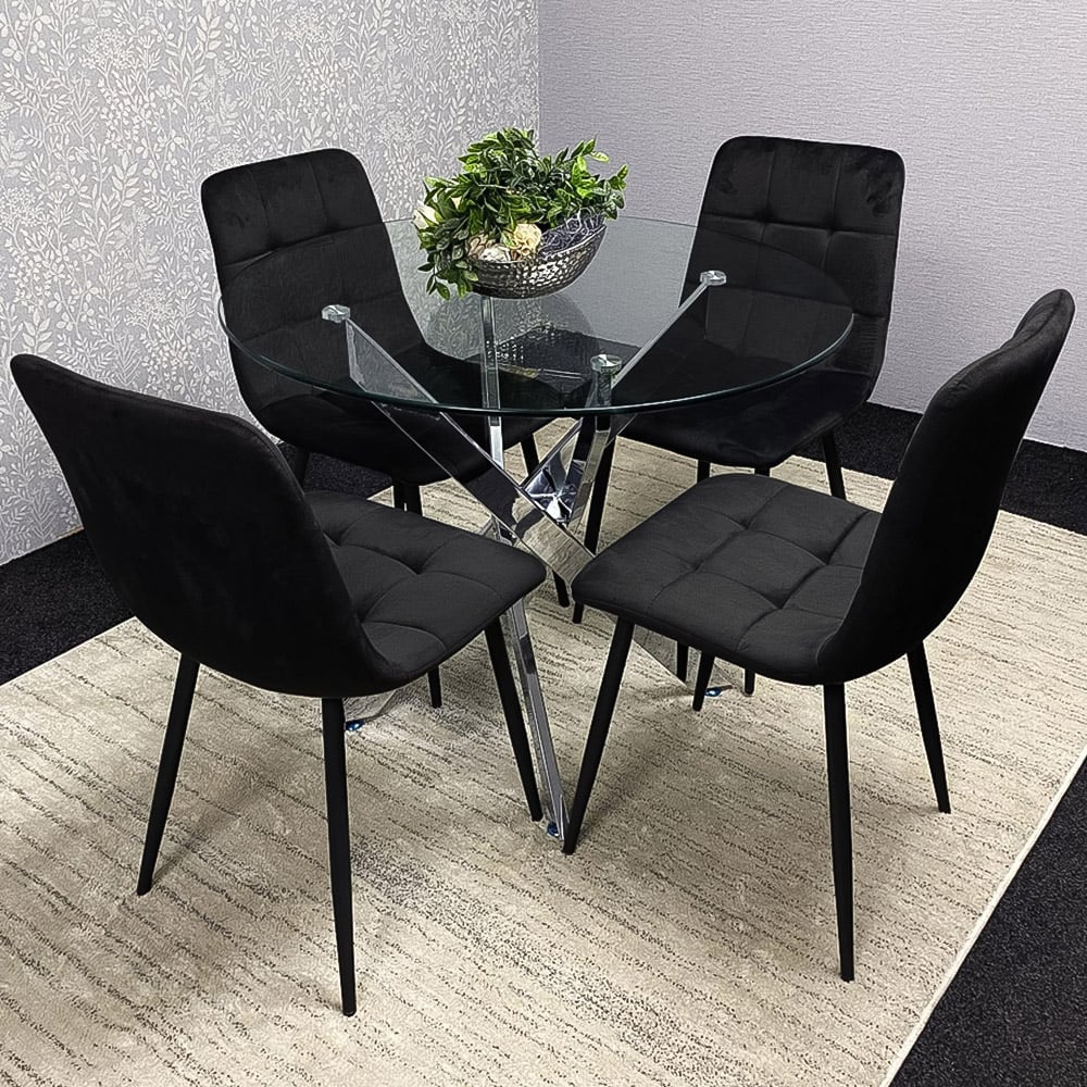 Kosy Koala 4 Seater Glass Round Dining Set Black Velvet Image 1