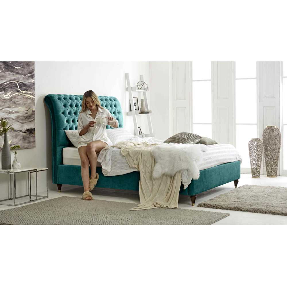 Eleganza Alisyn Small Double Ocean Marble Fabric Bed Frame with Sleigh Headboard Image 3