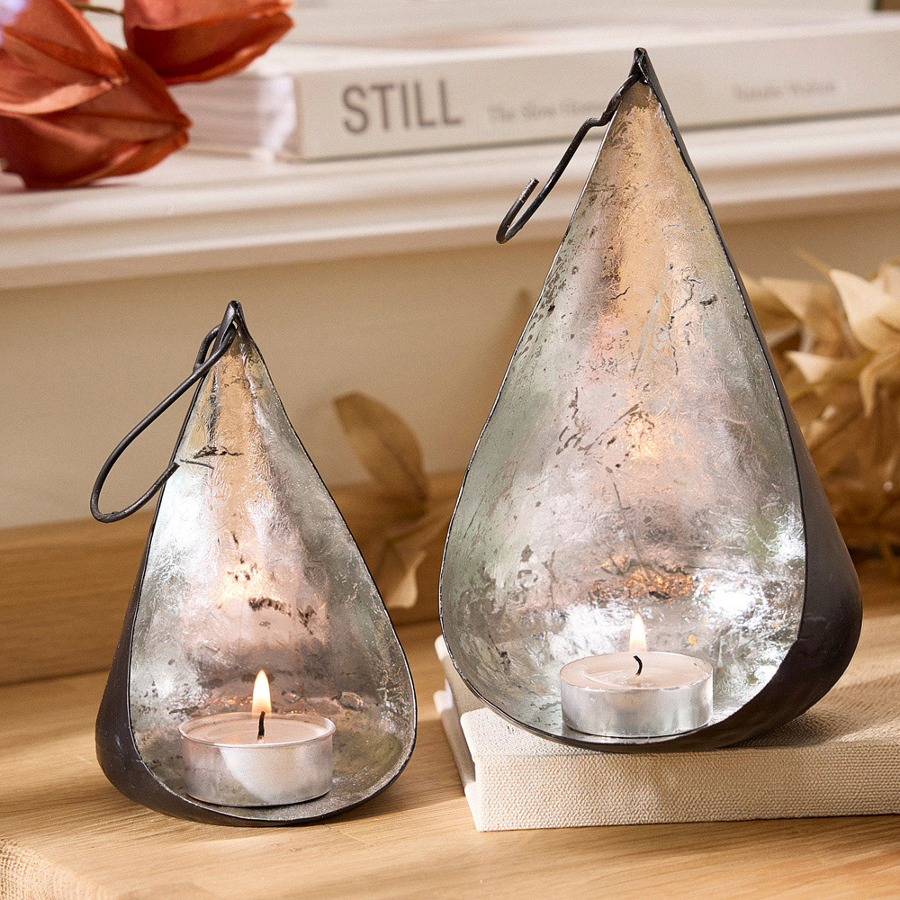 Dibor 2 Piece Black and Silver Hanging Tealight Candle Holder Set Image 2
