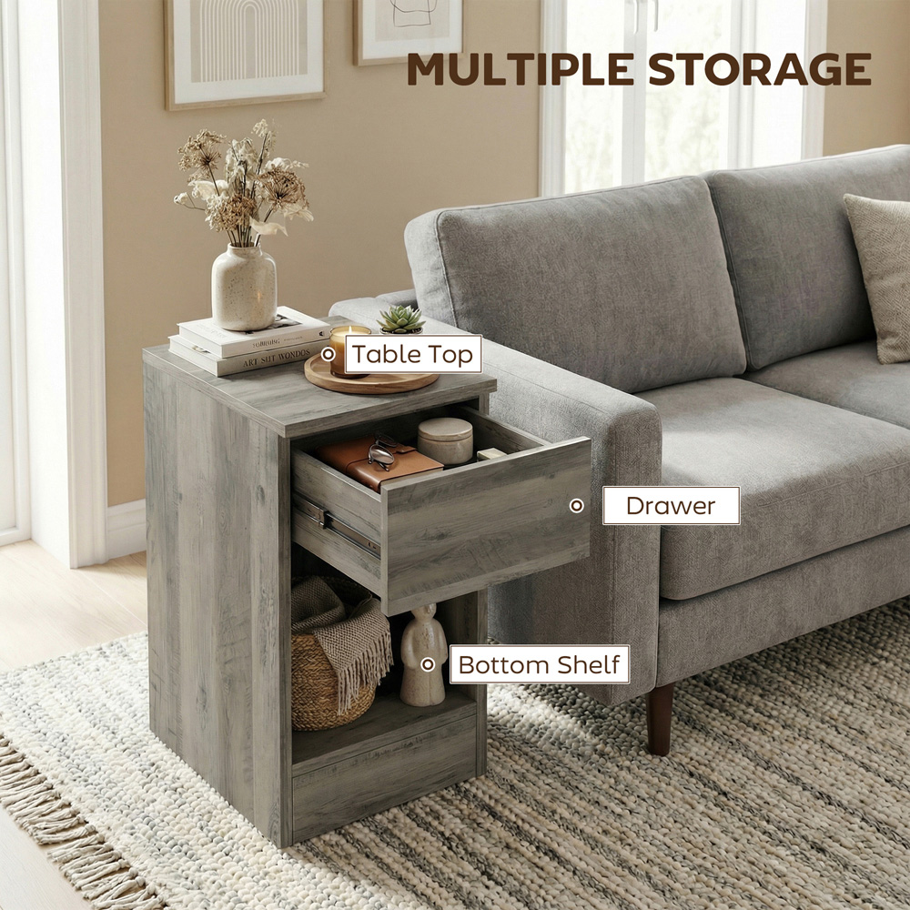 Portland Grey Narrow Bedside Table Set of 2 Image 8
