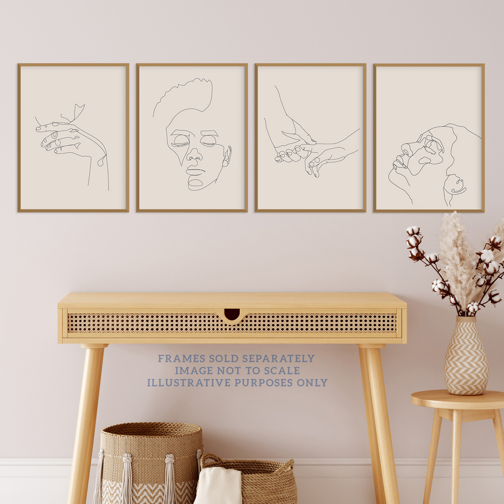 Wee Blue Coo Black and Cream Minimalist Line Drawing Faces Hands Wall Art Print 30 x 41cm 4 Pack Image 2
