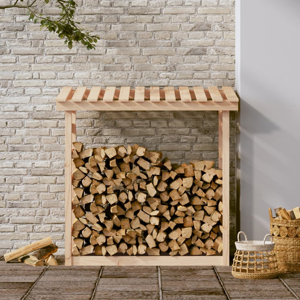 vidaXL Natural Pine Wood Firewood Log Holder 110 x 108 x 64.5cm Image 2