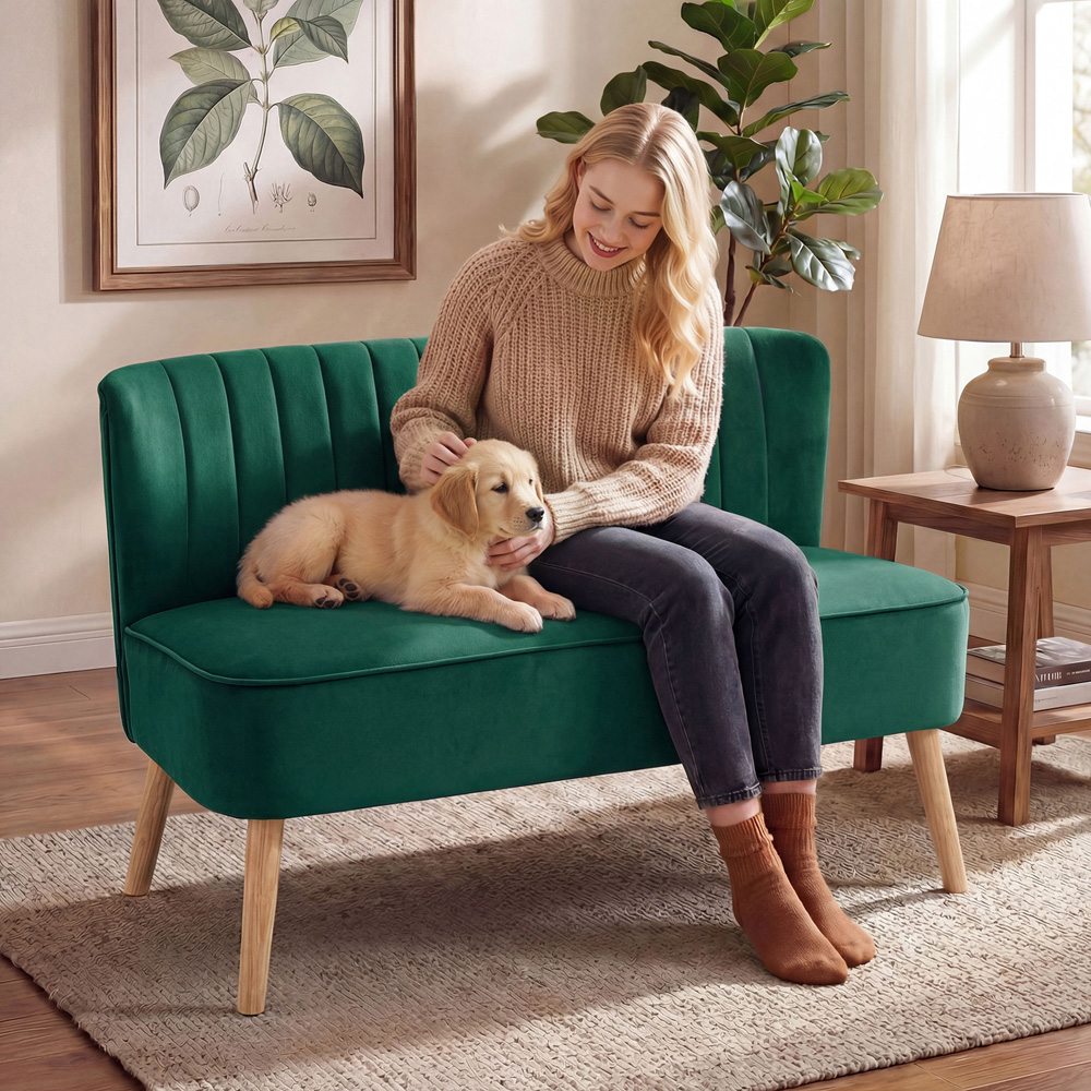 Portland 2 Seater Dark Green Padded Loveseat Sofa Image 2