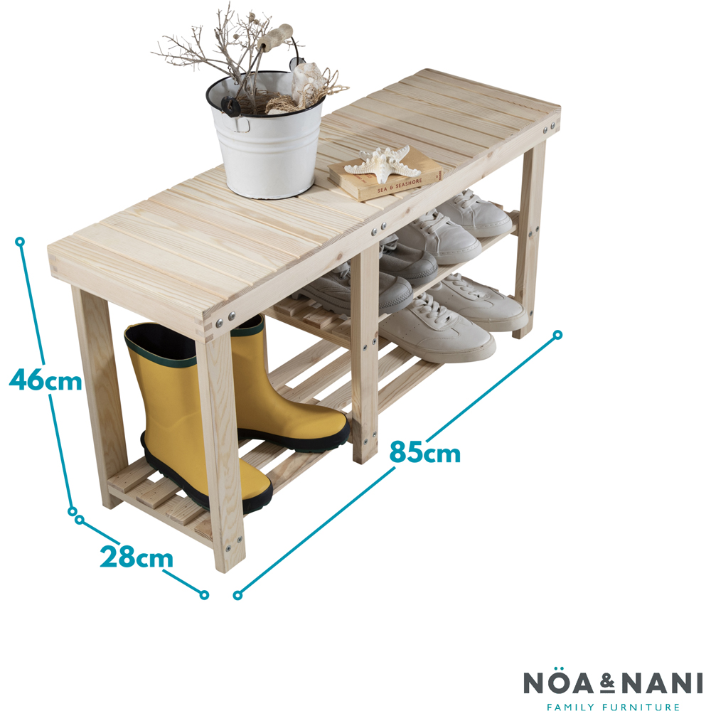Noa and Nani Einar 2 Shelf Natural Pine Large Shoe Rack Bench Image 5