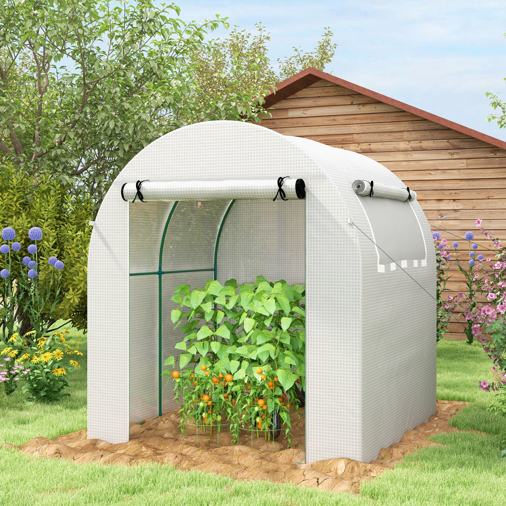 Outsunny White PE Cover 6 x 6ft Walk in Polytunnel Greenhouse Image 2