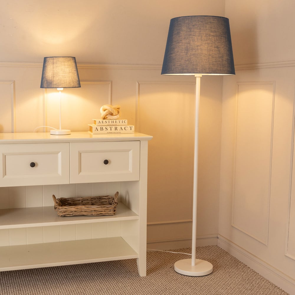 ValueLights Charlie Navy Tapered Shade White Floor Lamp and Bulb Image 5