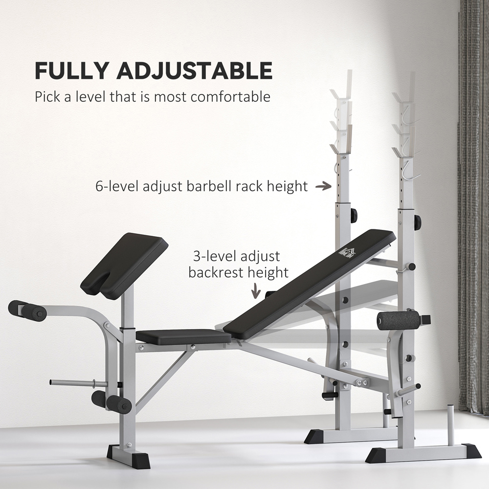 HOMCOM Grey Adjustable Weight Bench with Squat Rack Preacher Curl Pad and Leg Developer Image 5