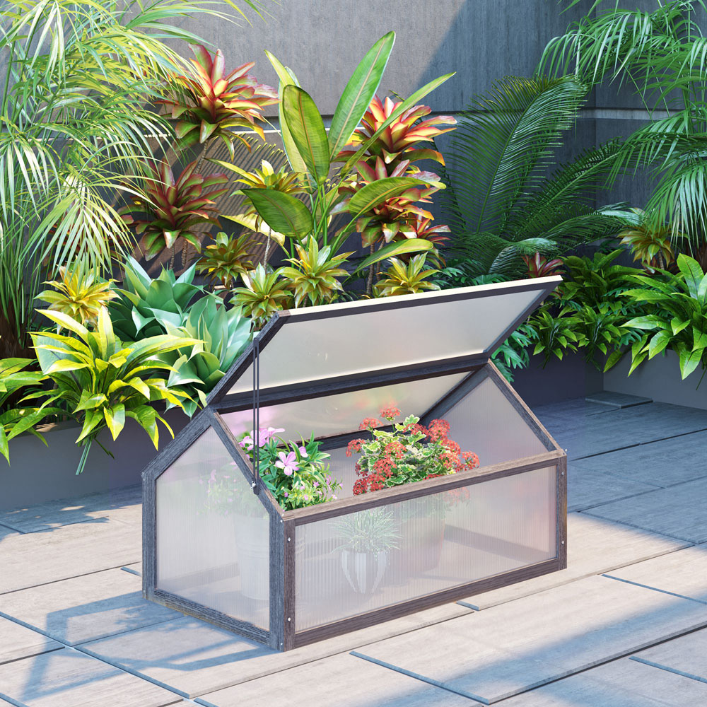 Outsunny Grey Wooden Polycarbonate Cold Frame Greenhouse Image 2