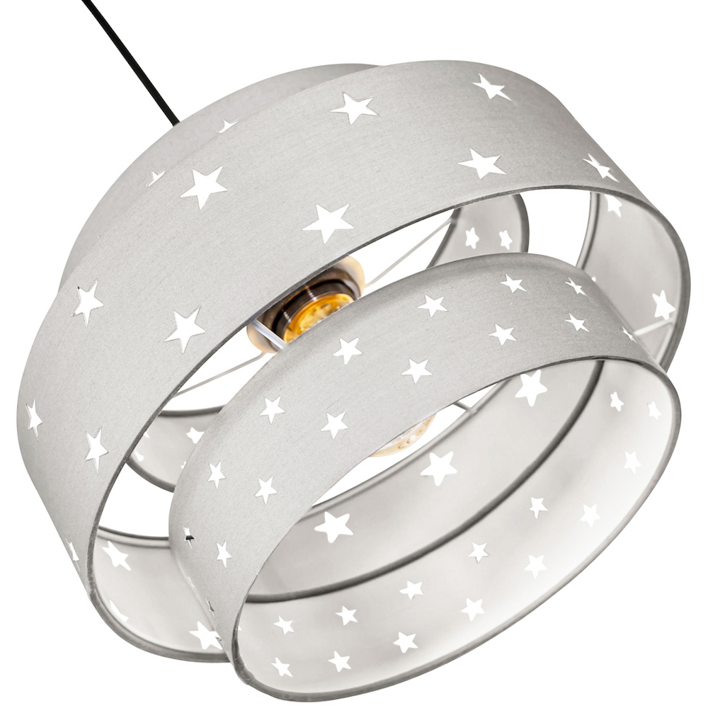 Happy Homewares 3 Tier Midnight Grey Cotton Pendant Shade with Stars Decor Image 4