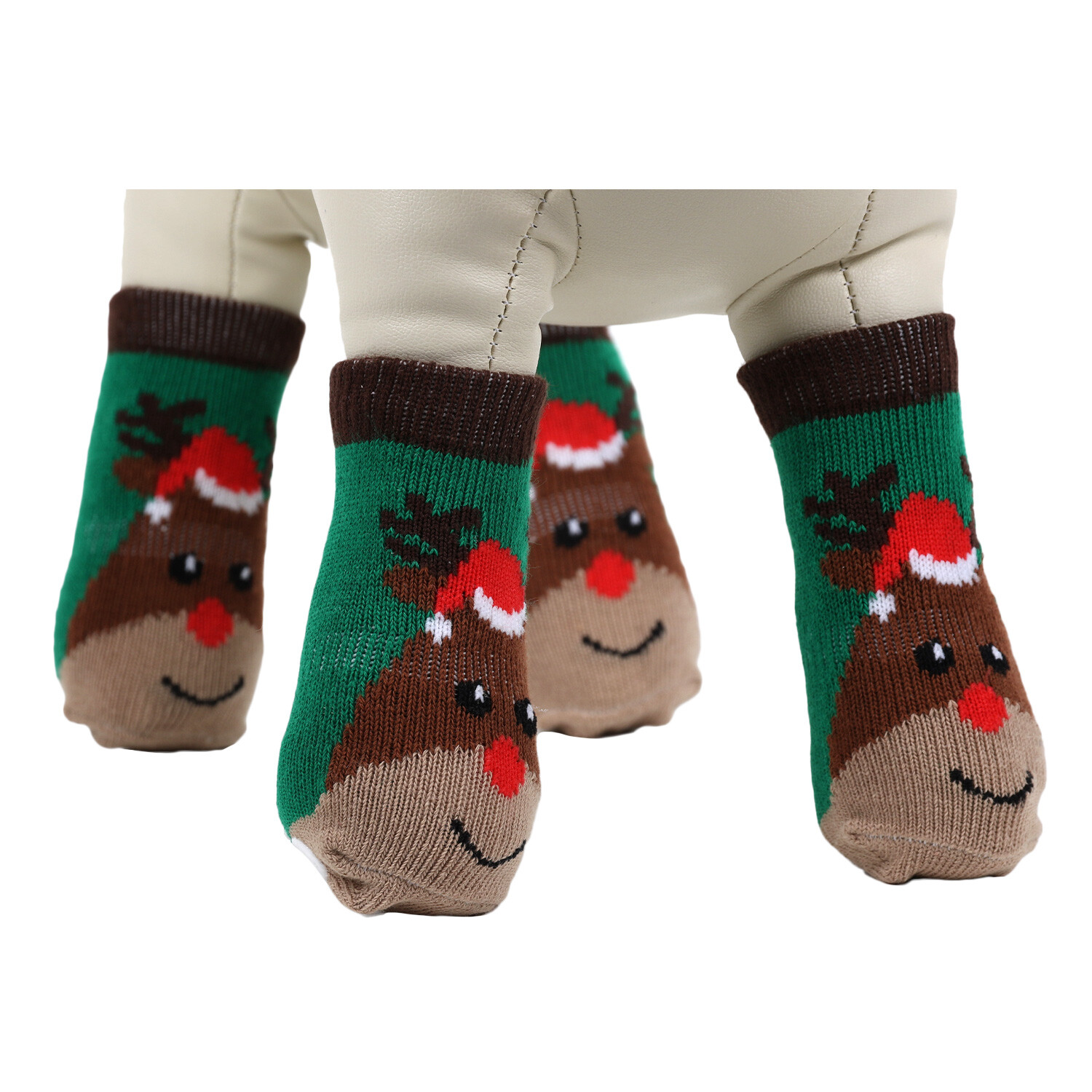 Pack of 4 Reindeer Pet Socks - Green Image 3