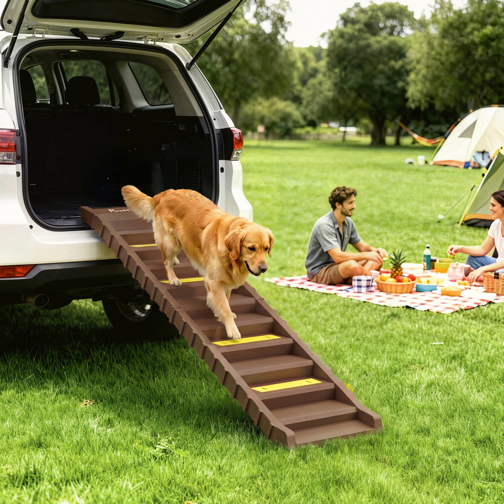 PawHut Brown Foldable Non-Slip Dog Car Ramp Image 2