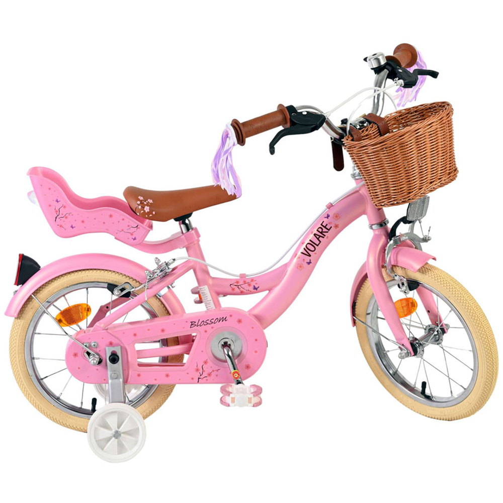 Volare Blossom Kids 14 inch Pink Bike with Stabilisers Doll Seat and Basket Image 4