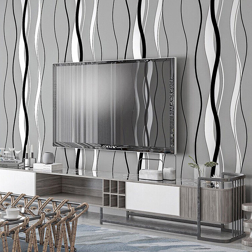 Living and Home Curve Striped Dark Grey Wallpaper Image 7