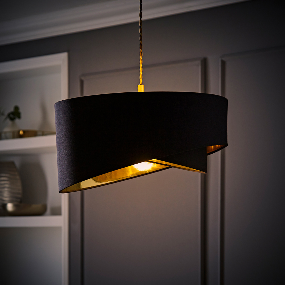 ValueLights Trekan 2 Layer Black with Metallic Gold Inner Pendant Lamp Shade 40cm Image 2