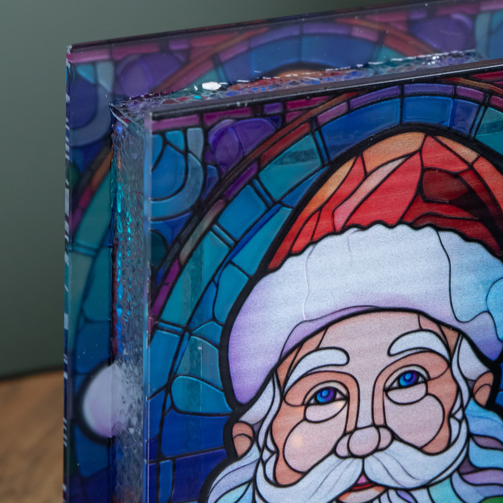 Samuel Alexander Warm White LED Double Sided Stained Glass Light Up Santa Decoration Image 6