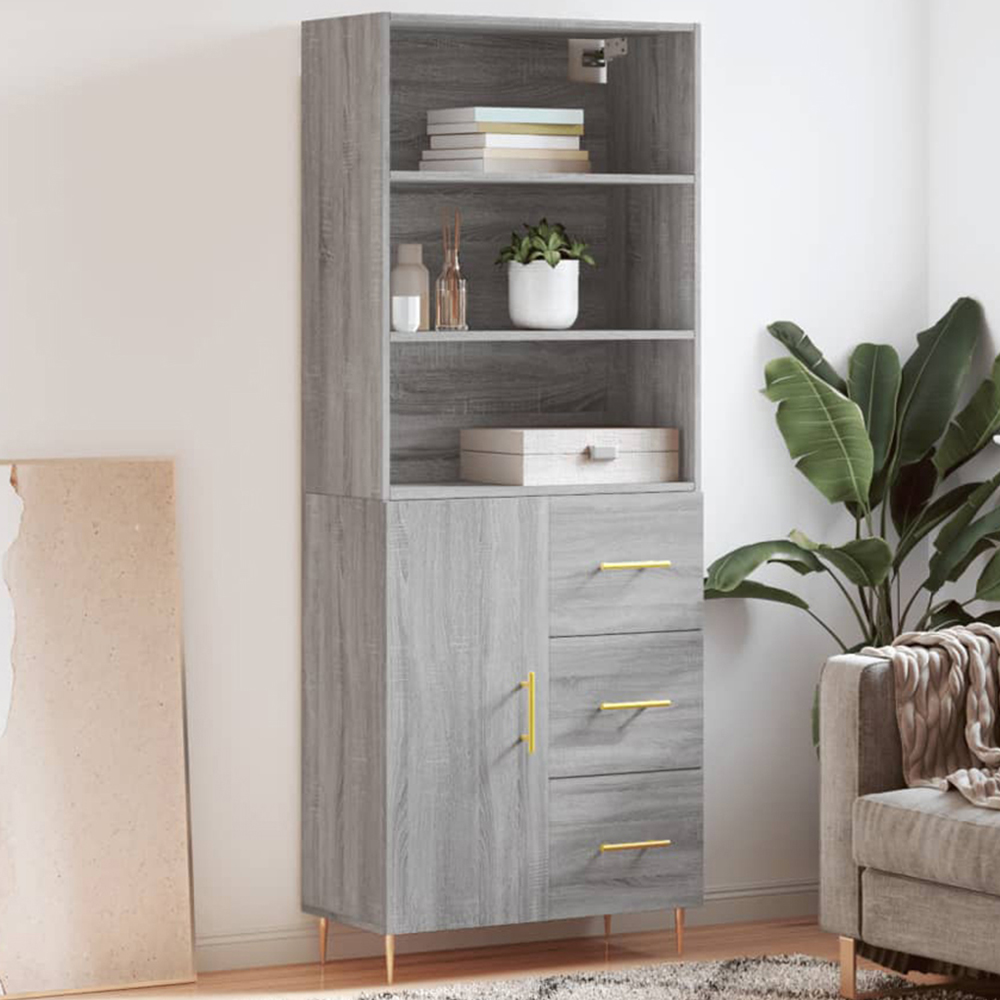 vidaXL Single Door 3 Drawer 3 Shelf Grey Sonoma Highboard Image 1