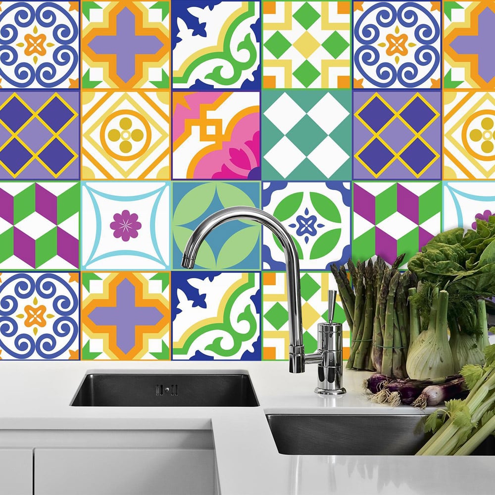 Walplus Classic Spanish Colourful Mixed 1 Tile Sticker 24 Pack Image 4