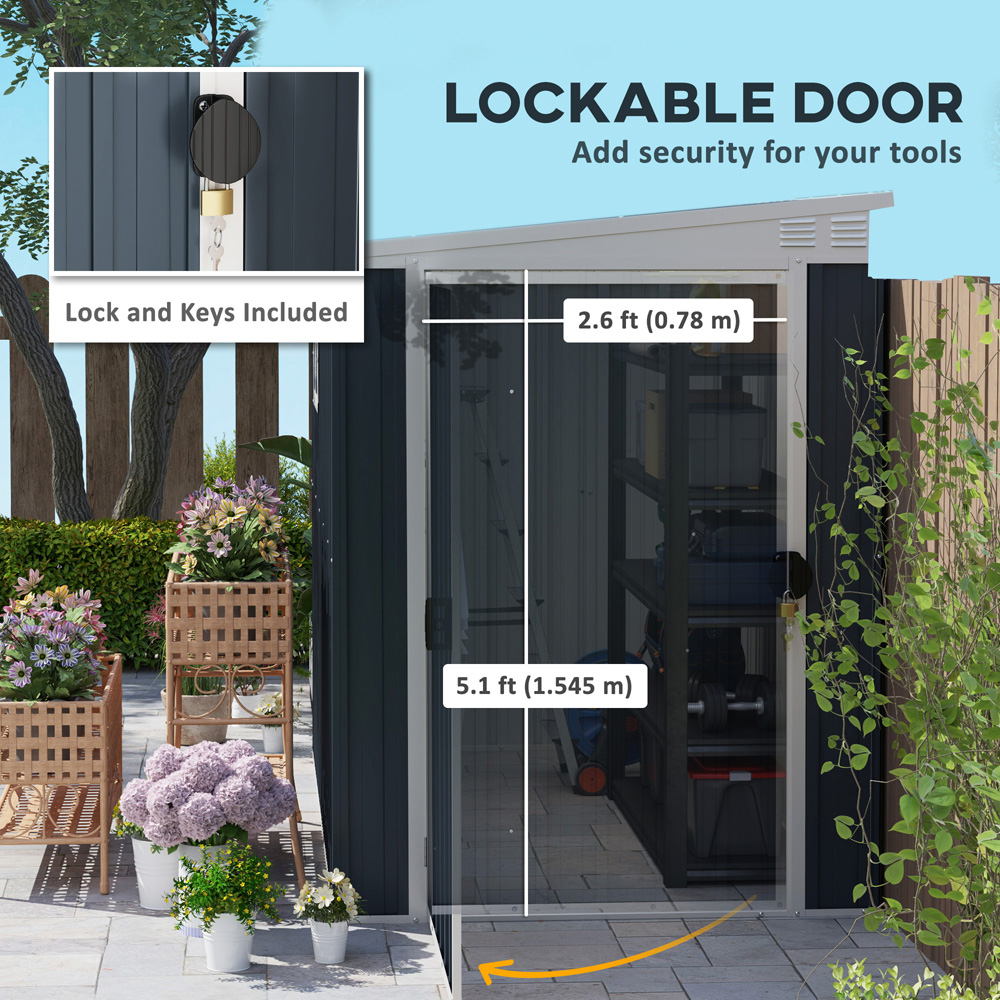 Outsunny 7.6 x 4ft Dark Grey Garden Storage Shed with Window Image 5