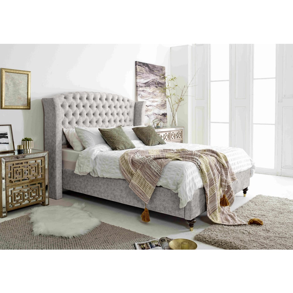 Eleganza Roseland Small Double Silver Oakland Fabric Bed Frame with Chesterfield Headboard Image 7