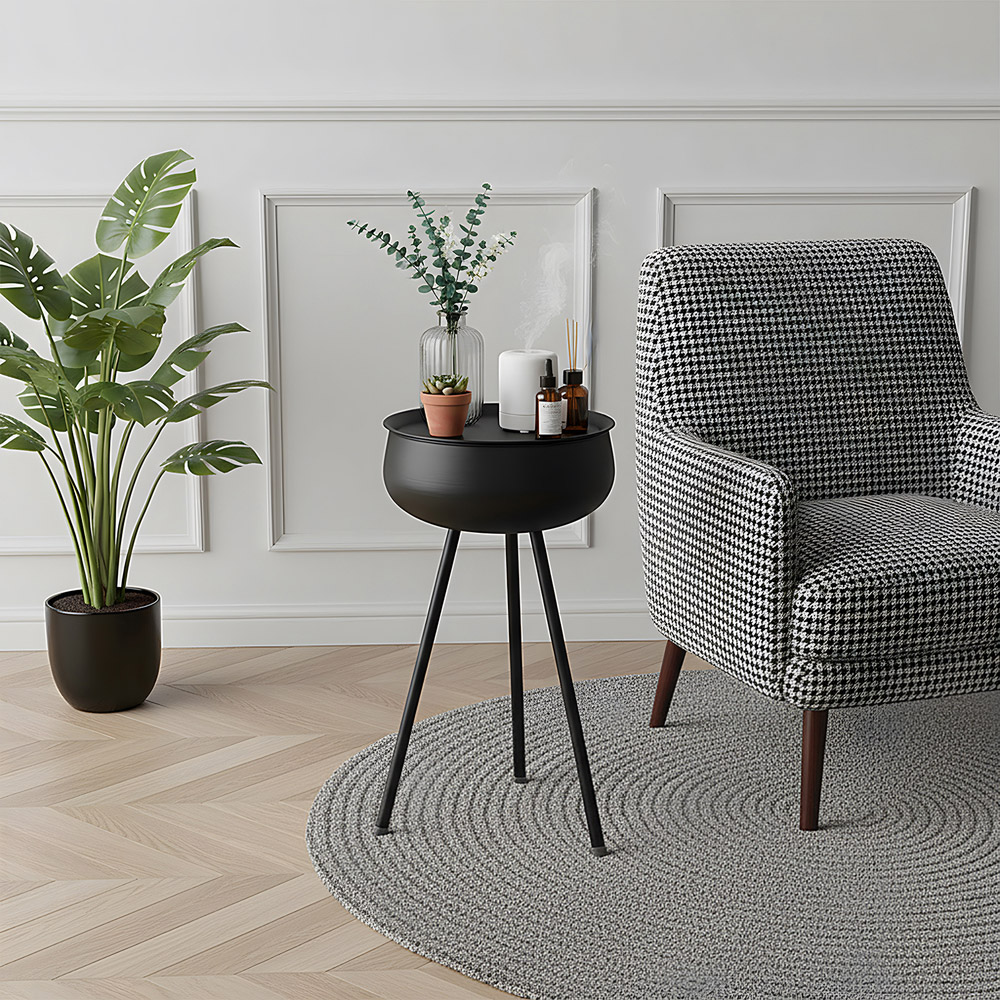 Living and Home Black Round Lift-Top Storage Side Table with Hidden Compartment Image 8