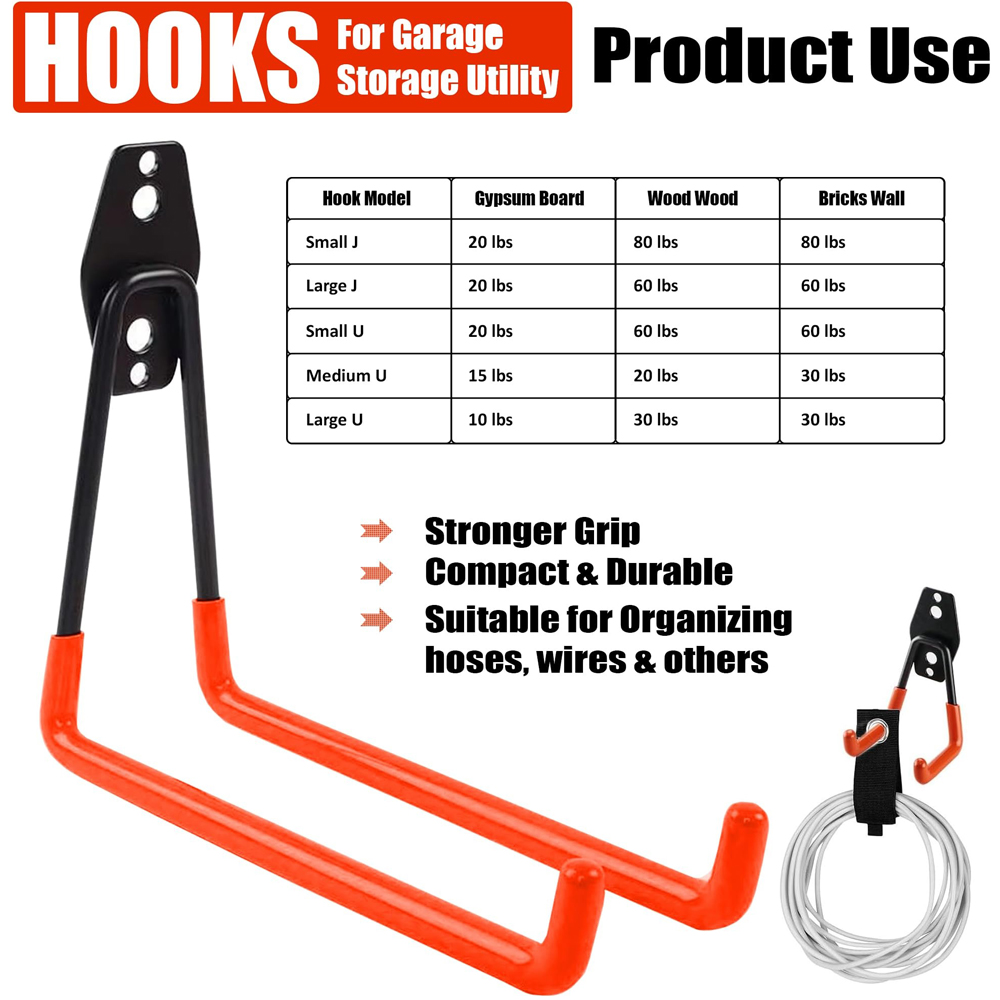 ATEK 10 Piece Orange and Black Steel Double Utility Garage Wall Storage Hook Set Image 8