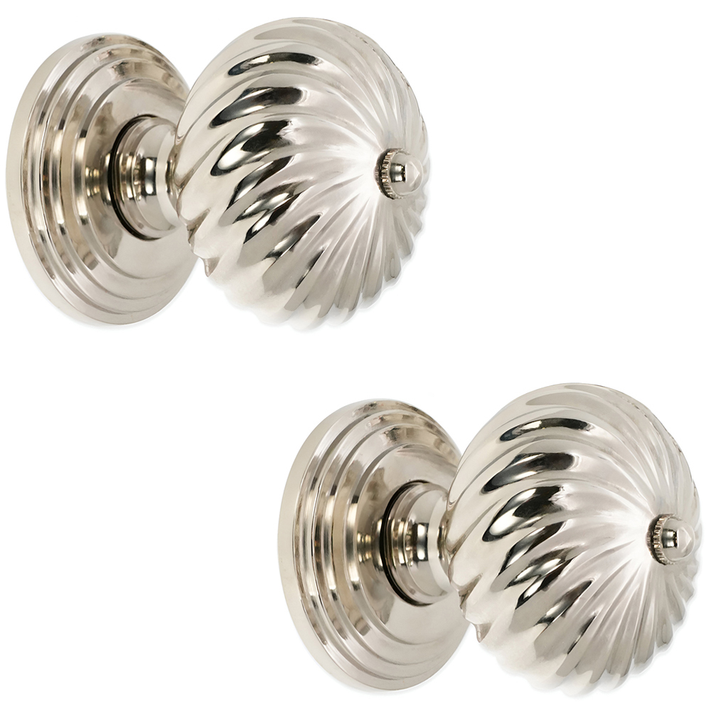 Spira Brass Polished Nickel Burcot Mortice Door Knob 2 Pack Image 1