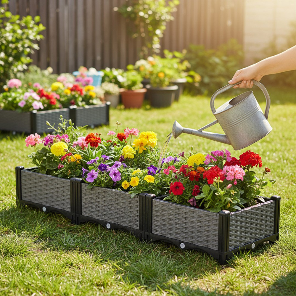 Living and Home Grey and Black Plastic Rattan Look Raised Garden Bed 22 x 120 x 40cm Image 2