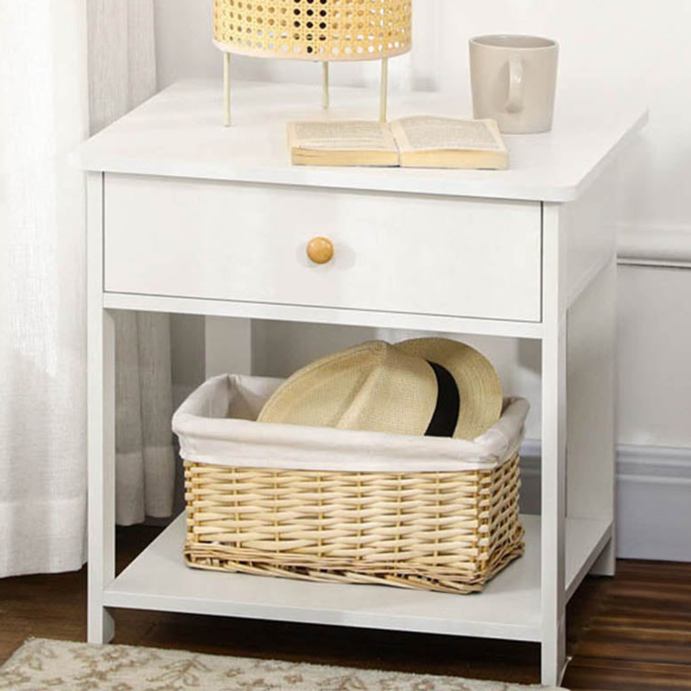 Portland Single Drawer and Bottom Shelf White Bedside Table Image 1