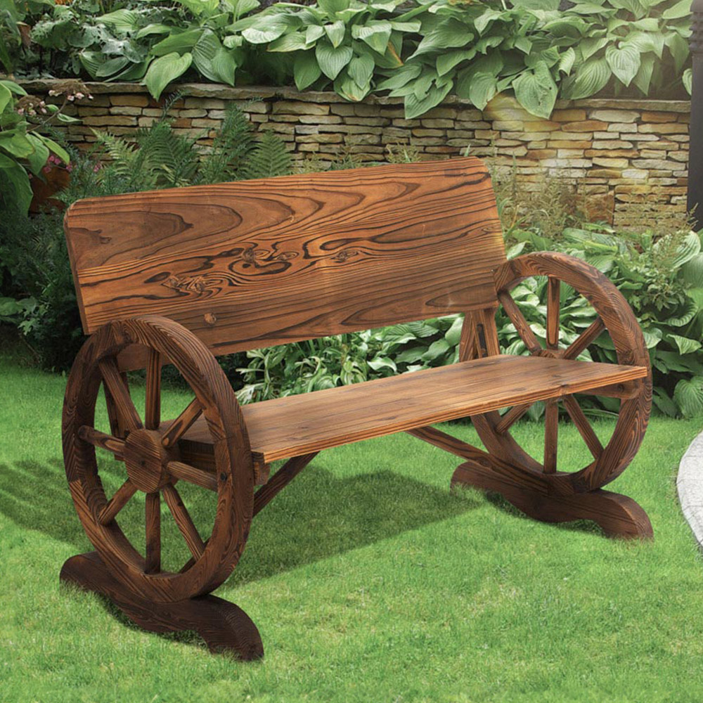 Outsunny 2 Seater Burnt Stained Garden Bench Image 1