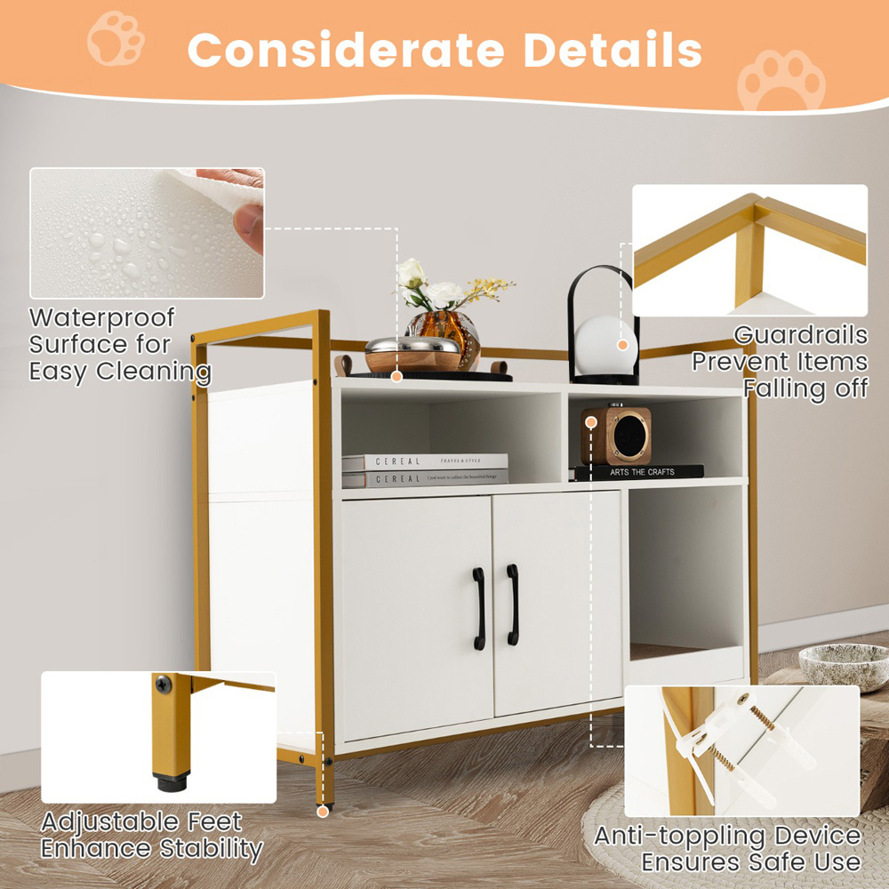 Costway White Wooden Cat Litter Box Enclosure with Scratching Board Image 4