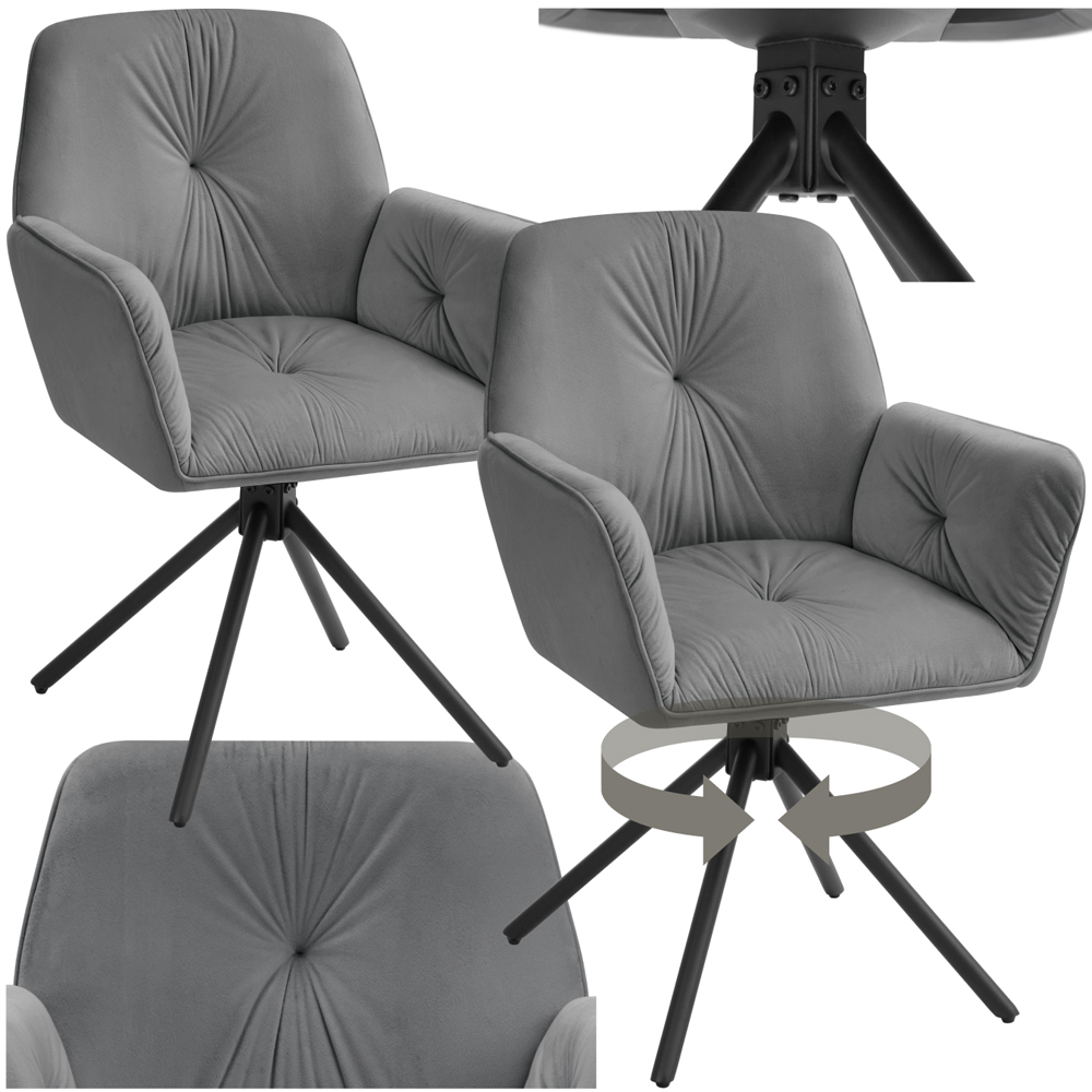 tectake Lenia Set of 2 Anthracite and Black Velvet Look Padded Swivel Chair Image 2