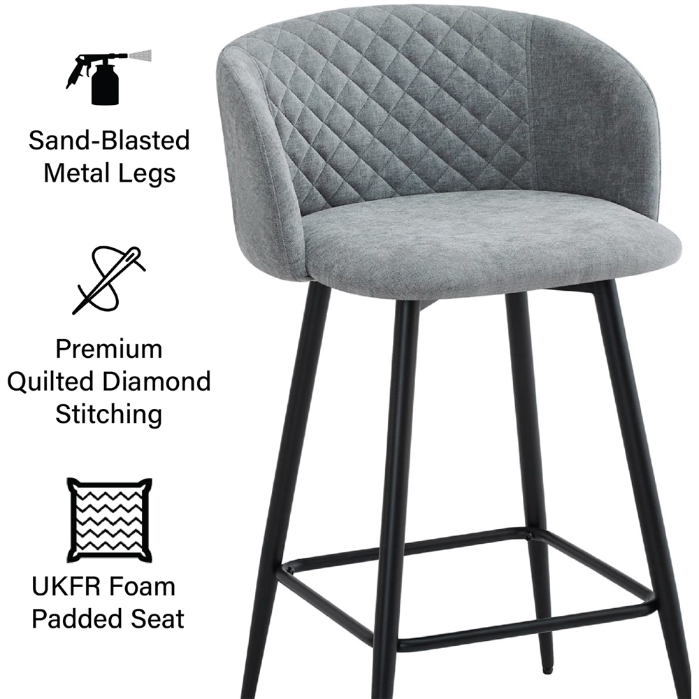FWStyle Amara Set of 2 Grey Linen Upholstered Swivel Bar Dining Chair Image 6