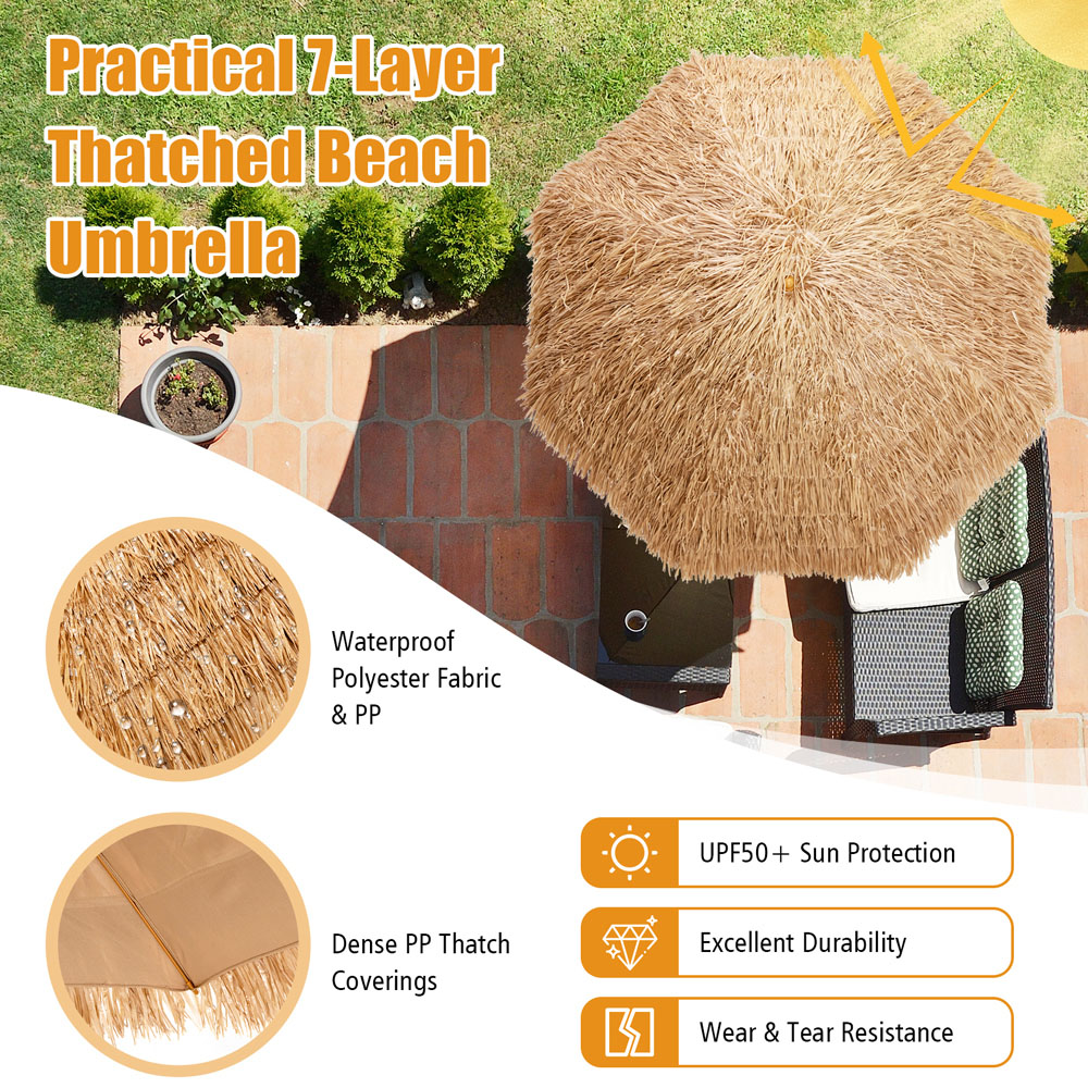 Costway Thatched Tiki Patio Umbrella 205cm Image 6
