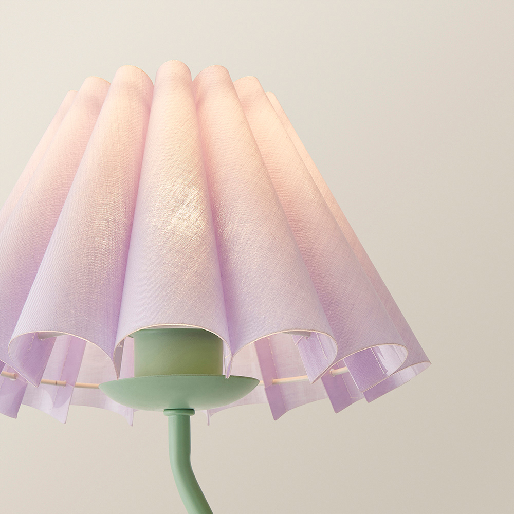 ValueLights Wiggle Lilac and Moss Green Pleated Scallop Shade Table Lamp and LED Bulb Image 3