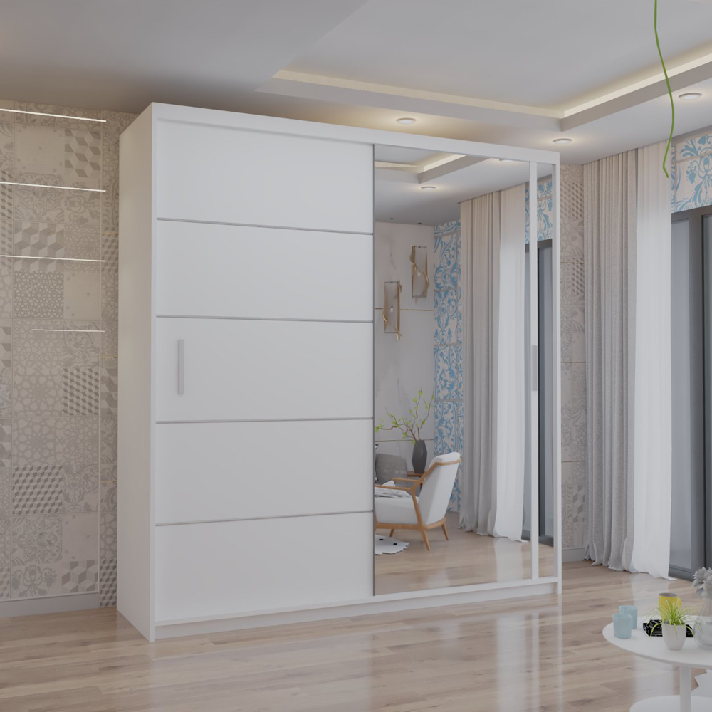 M N Furniture Venece 2 Door White Mirrored Sliding Wardrobe 150cm Image 4