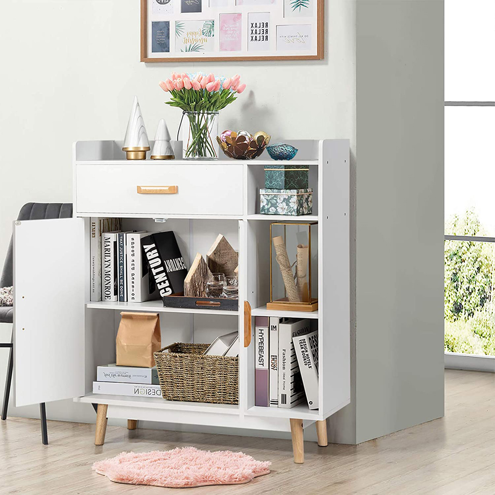 Costway 2 Door Single Drawer 3 Shelf White Storage Cabinet Image 5