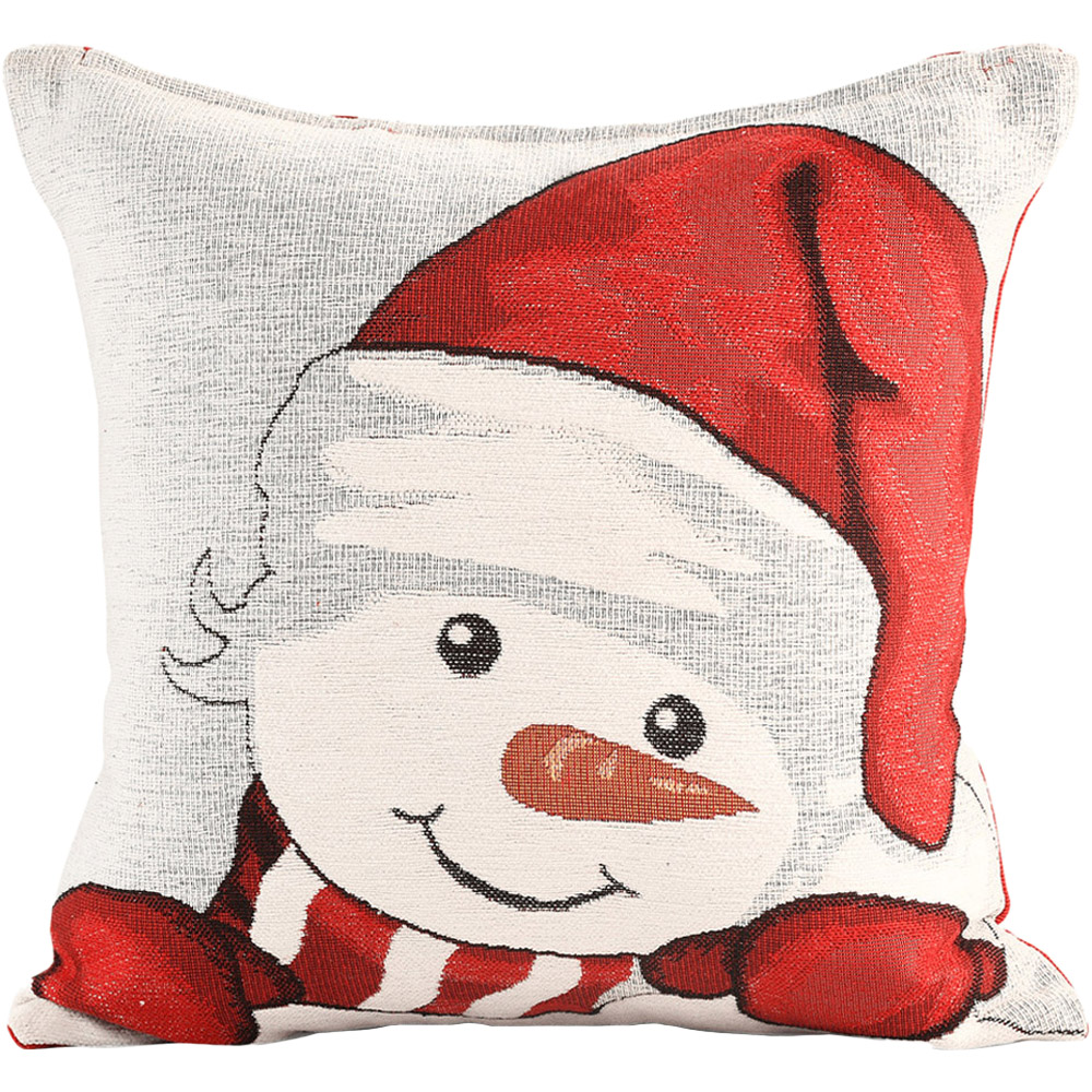 Noel Square Xmas Snowman Cotton Chenille Cushion Image 1