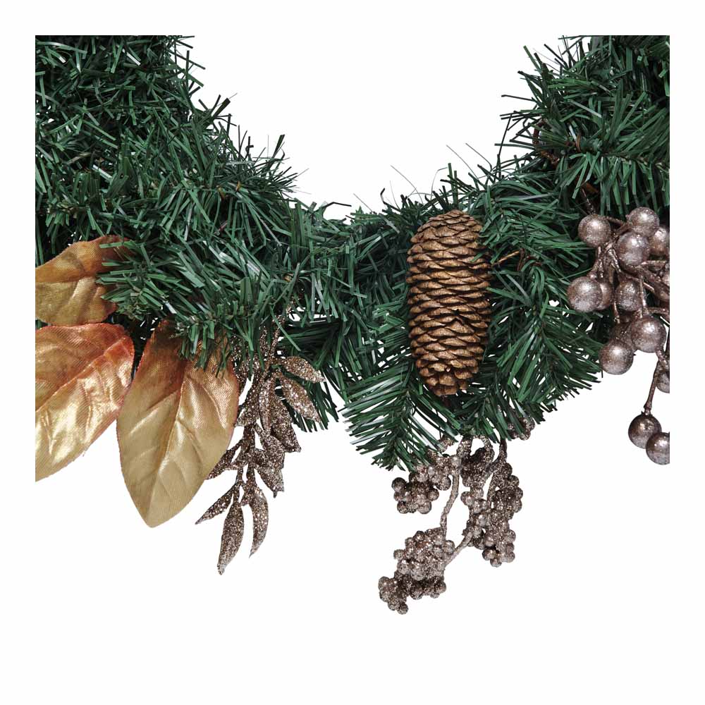 Wilko Christmas Wreath Decorated in Gold with Pine Cones and Berries 18 in Image 2