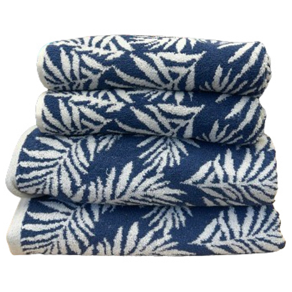 Bellissimo Botanical Navy Turkish Cotton Hand and Bath Towels Set of 4 Image